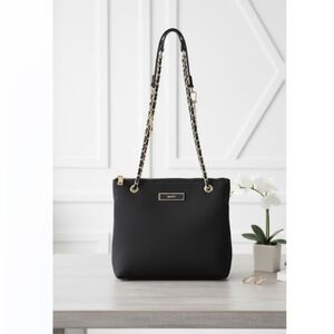 DKNY Crossbody Donna Karen New York Vintage Black Leather Chain Strap Fob Purse